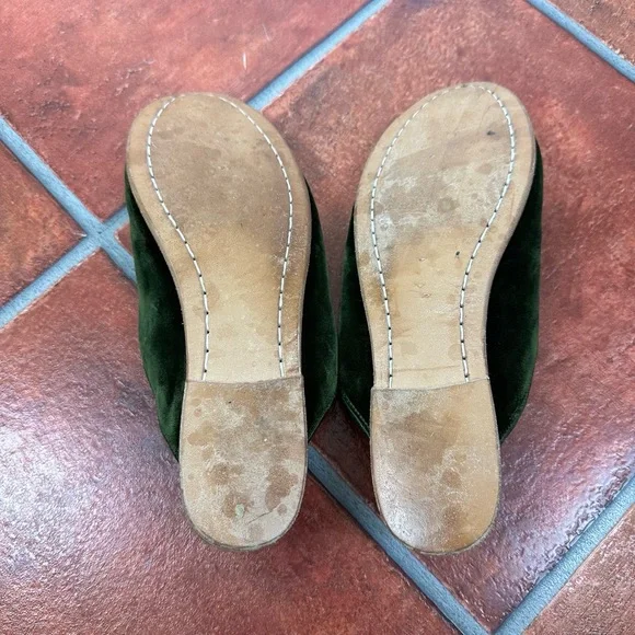 Sabah House Green Velvet Palazzo Slippers Size 37 - Picture 12 of 13